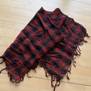 Red and Black Plaid Fringe Scarf